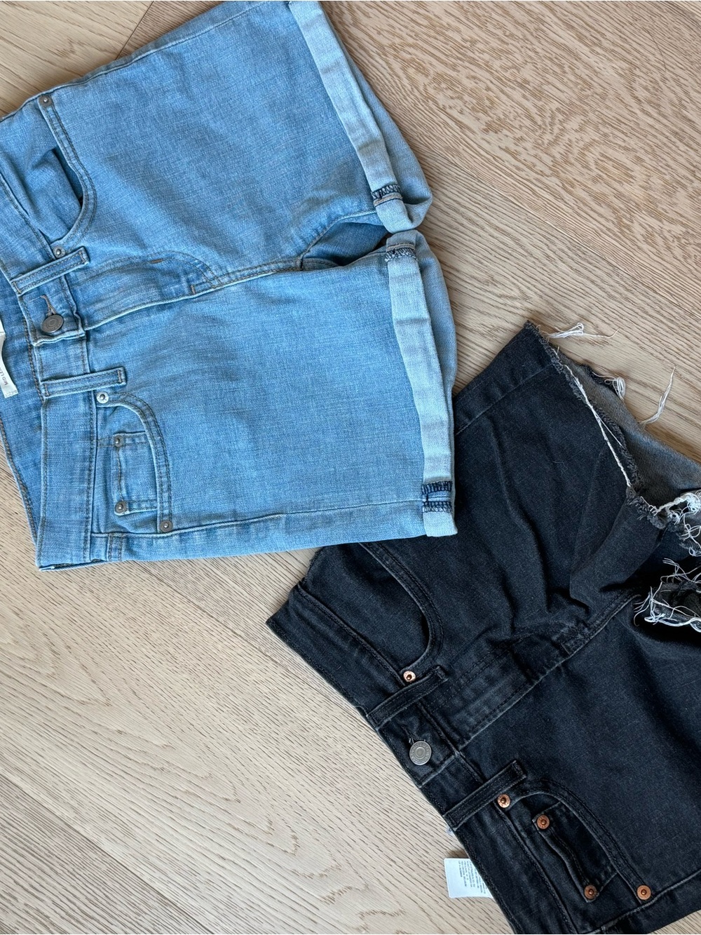 Women’s High-Rise Denim Shorts - Light Blue and Black